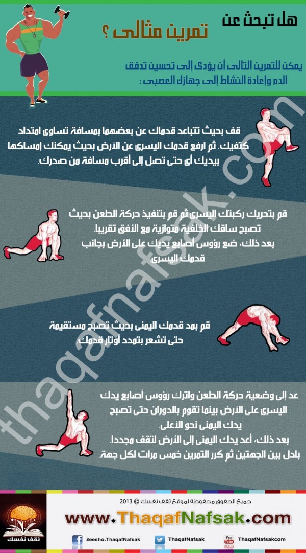 انفوجرافيك تمرين لبناء العضلات و تنشيط الجهاز العصبي